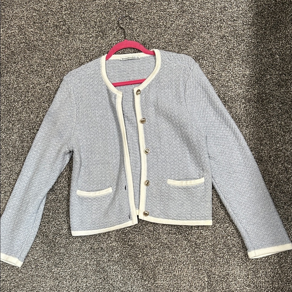 Abercrombie & Fitch Collarless Sweater Jacket in Light Blue